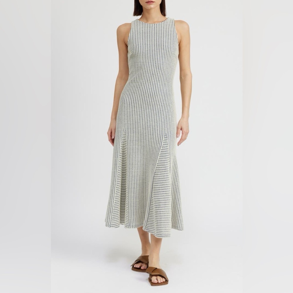 NWT En Saison Verona Sleeveless Black White Checkered Cotton Midi Dress | M / L